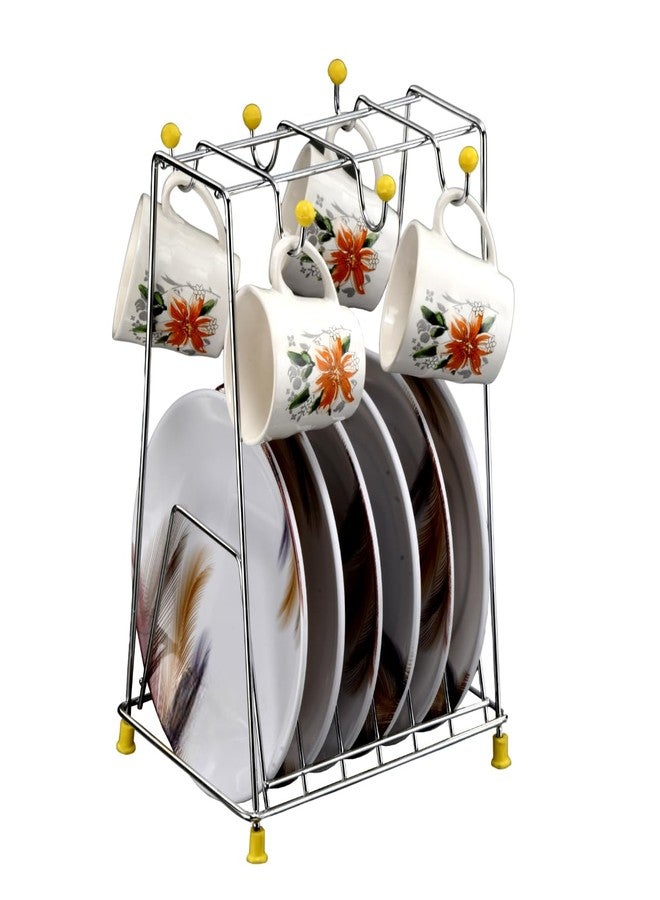 GRIDKITCHEN Stainless Steel Cup Saucer Plate Stand 6 Hooks for Holding Mugs & Tea Cup and 6 Section for Holding Plates, Dishes & Lids Pack of 1 - Image 4